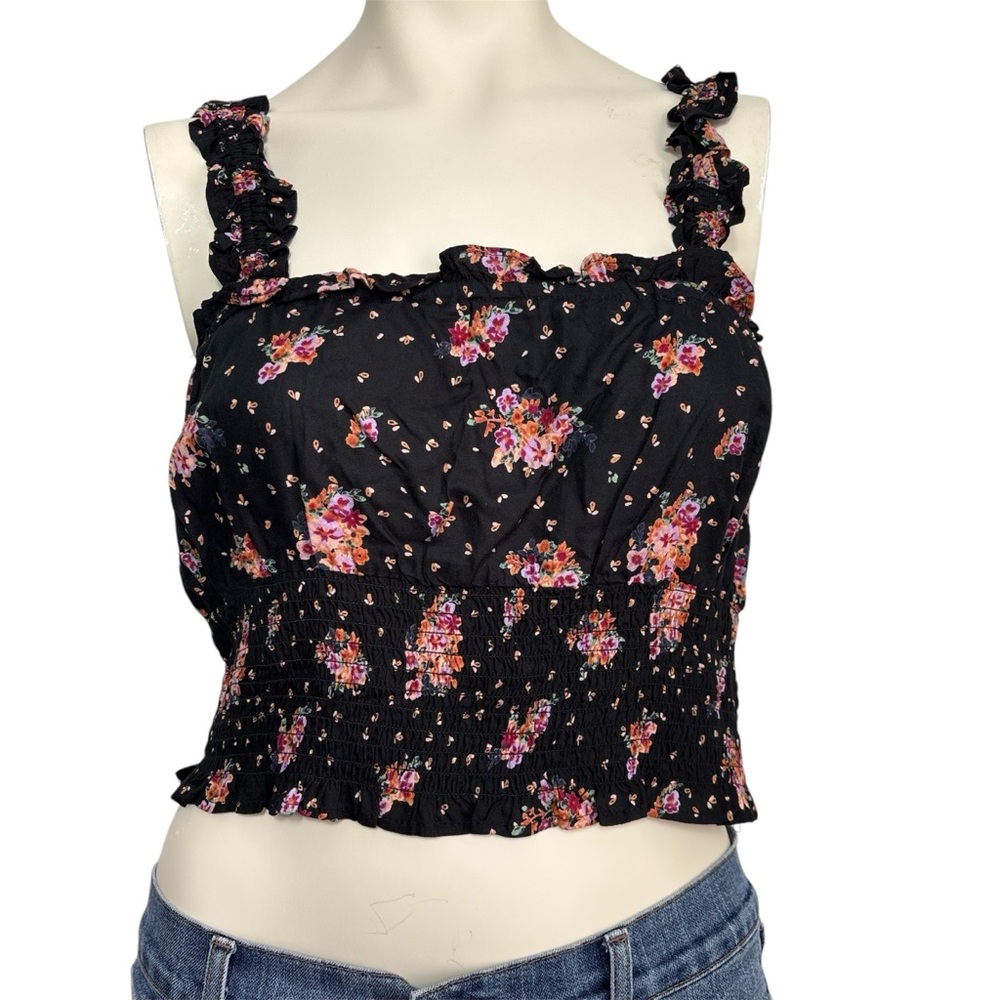 Angie Black Floral Smocked Tank Top